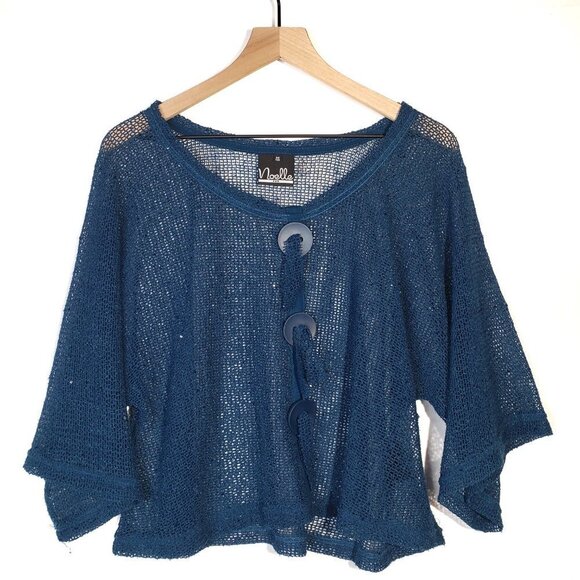 Noelle Key Largo Mesh Top Boho M Dark Teal Blue Lagenlook‎ Sheer - Picture 1 of 10